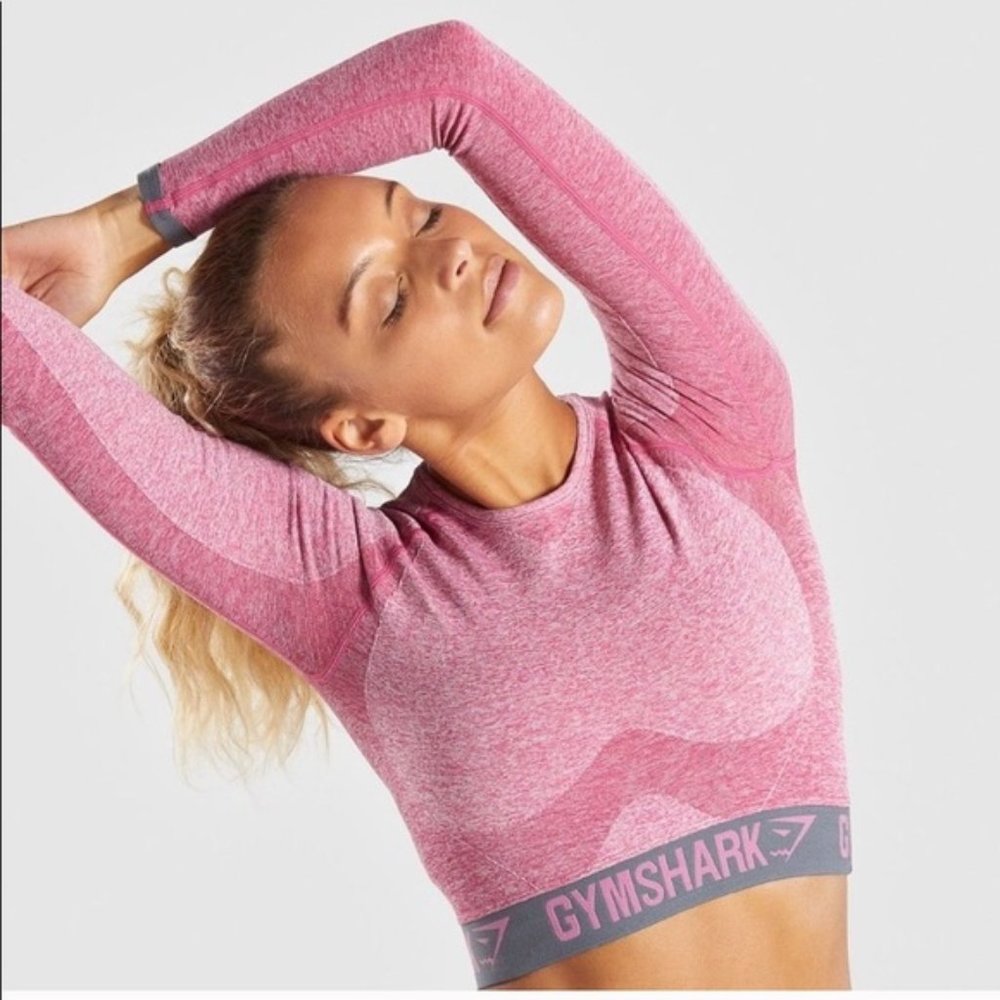 Gymshark Flex Collection Long Sleeve Crop Top - Dusky Pink Marl/Charcoal